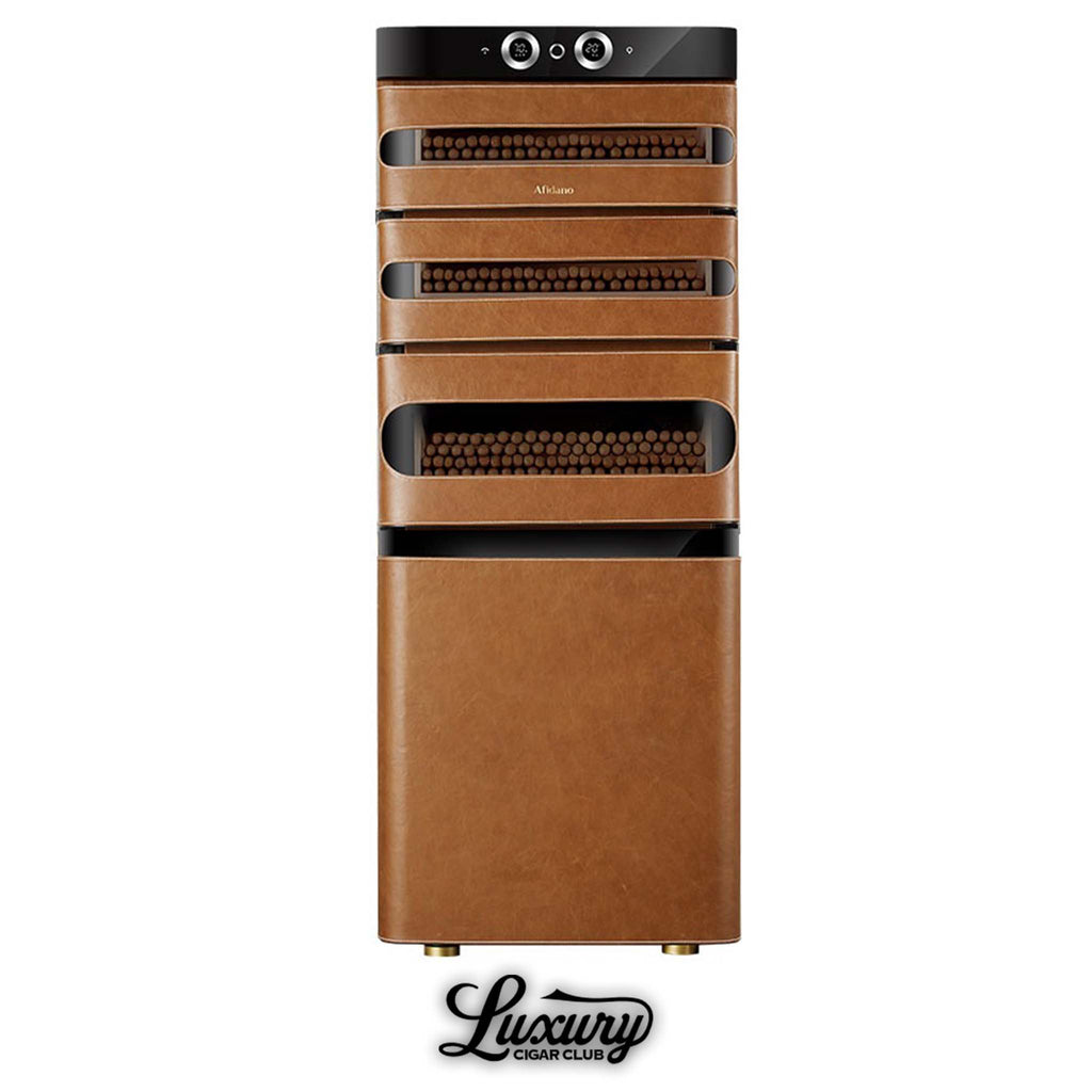 Afidano L5 luxury cigar humidor with leather finish, multiple cedar drawers, and hygrometer, available at Luxury Cigar Club.