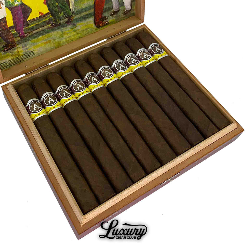 Close-up of Aladino Maduro Cazador cigars in a box, highlighting the dark, oily Maduro wrappers and Aladino band for a full-bodied smoking experience — Luxury Cigar Club.