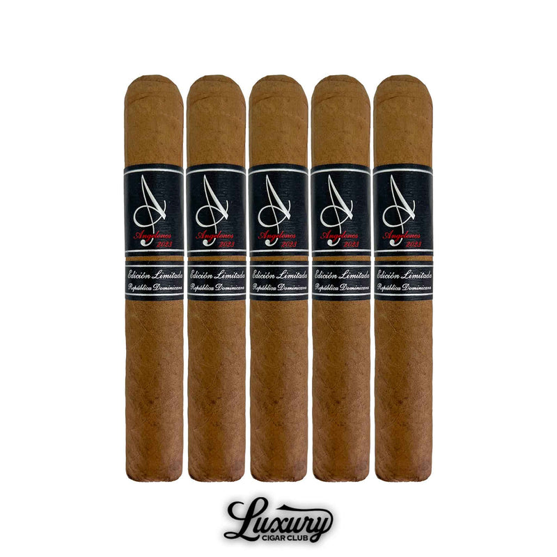 Angelenos Limited Edition Robusto Gordo 5 pack of hand rolled Dominican cigars in sleek black and silver bands available at Luxury Cigar Club