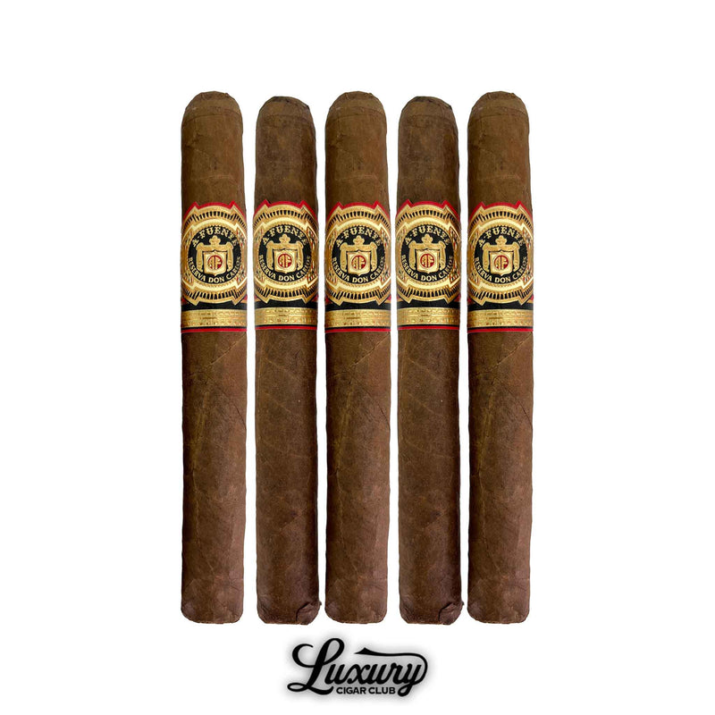 Five Arturo Fuente Don Carlos No. 3 cigars displayed in a row from Luxury Cigar Club, known for their medium-full body and signature Cameroon wrapper