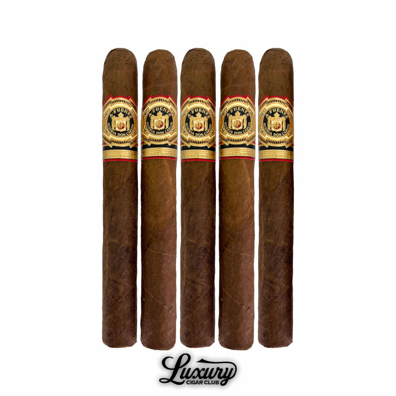 Arturo Fuente Don Carlos Presidente five-pack from Luxury Cigar Club, featuring long-format cigars with rich brown Cameroon wrappers and gold-embossed Fuente bands.