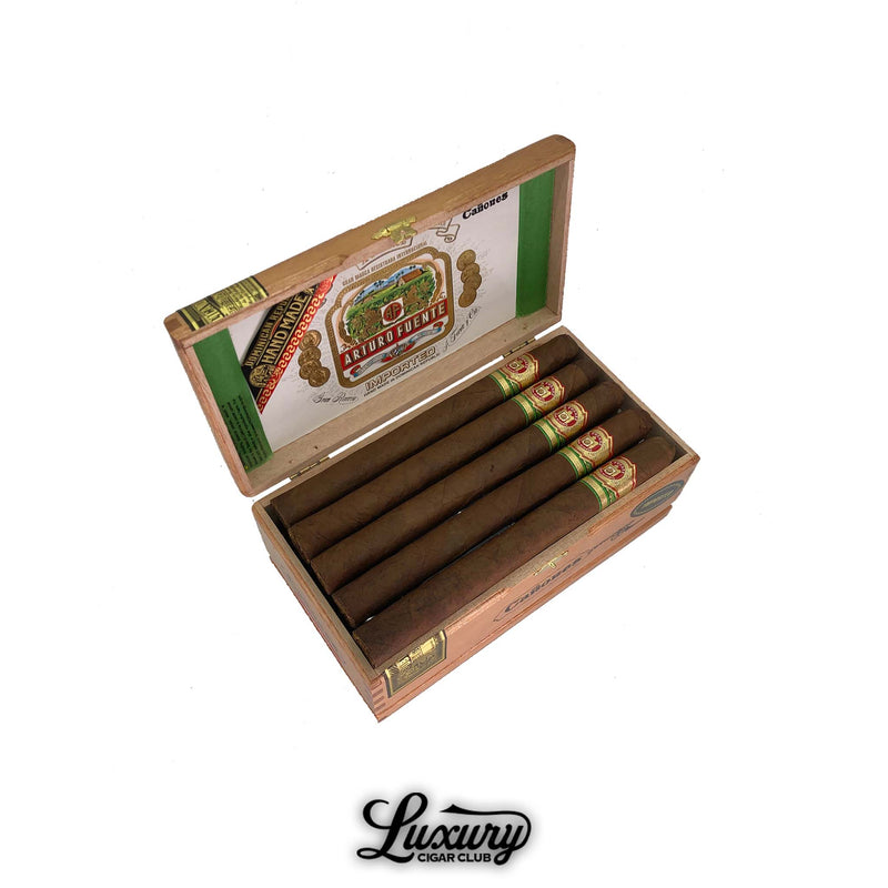 Open box of Arturo Fuente Gran Reserva Canones Natural Presidente cigars, showcasing the classic Dominican blend in traditional wooden packaging.