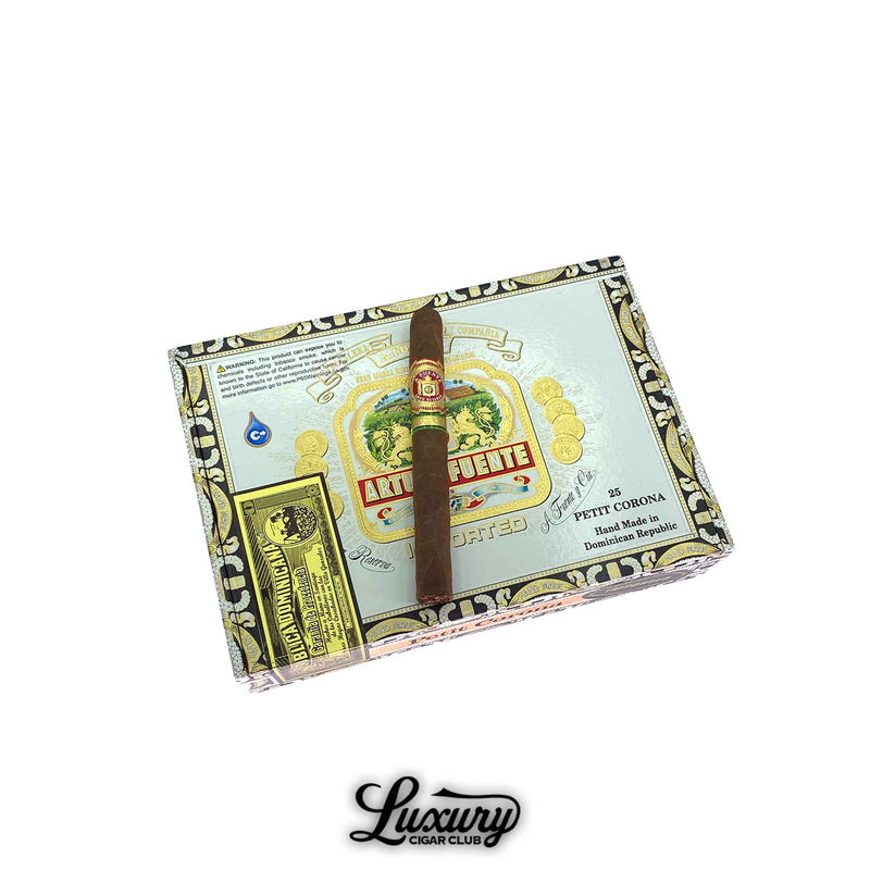 Arturo Fuente Gran Reserva Petit Corona Natural cigars displayed on factory-sealed box - available at Luxury Cigar Club