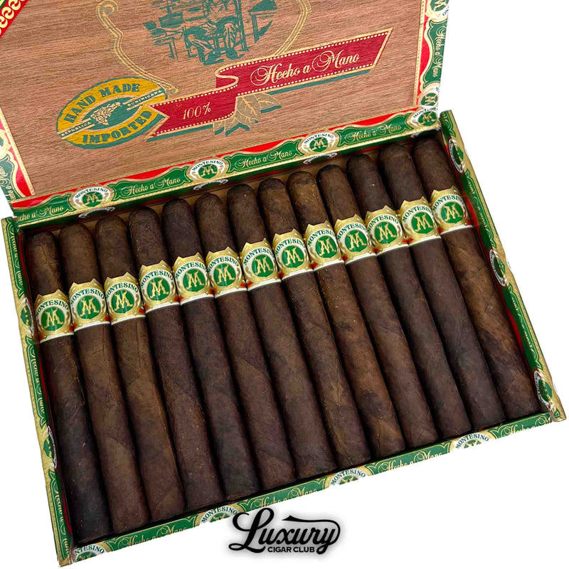 Close-up of Arturo Fuente Montesino Maduro Diplomaticos box showing rich dark Maduro wrappers at Luxury Cigar Club.
