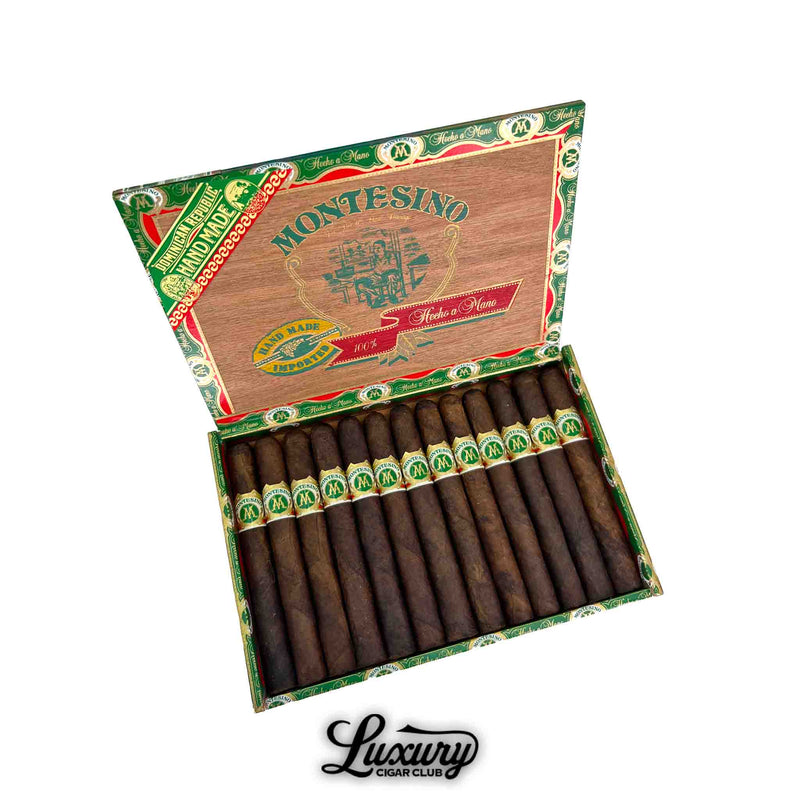 Open box of Arturo Fuente Montesino Maduro Diplomaticos cigars with bold Maduro wrappers at Luxury Cigar Club.