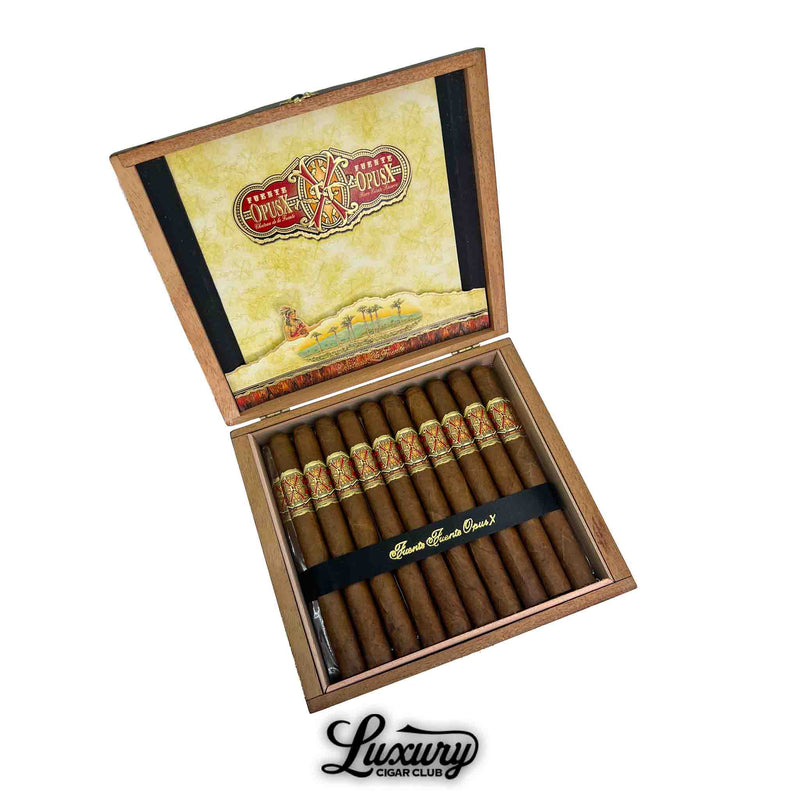 Arturo Fuente Opus X Limited Edition Double Corona box of 10 premium cigars, luxury presentation with cedar box and signature Opus X branding — available at Luxury Cigar Club.