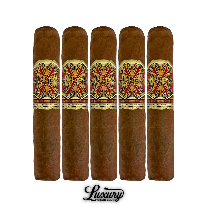 Five-pack of Arturo Fuente Opus X Limited Edition Magnum O cigars displayed in a row, offered by Luxury Cigar Club.