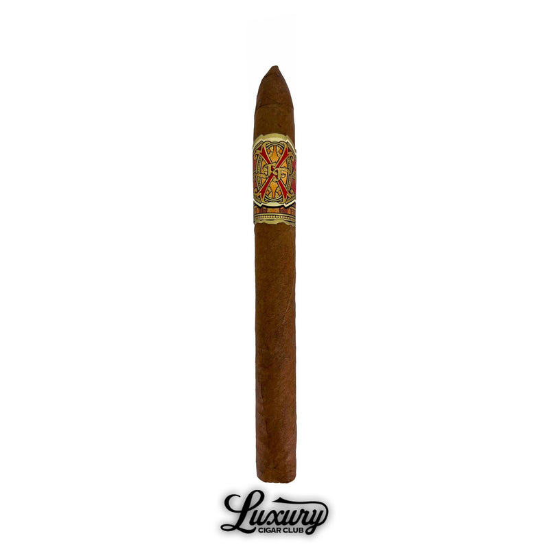 Arturo Fuente Opus X Limited Edition Petite Lancero single cigar, featuring elegant red and gold band, sold online by Luxury Cigar Club.