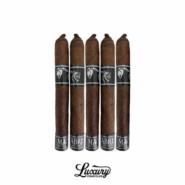 Black Label Trading Co Macabre PCA Exclusive Corona Gorda 5-pack featuring dark premium cigars with signature black skeletal bands, Luxury Cigar Club