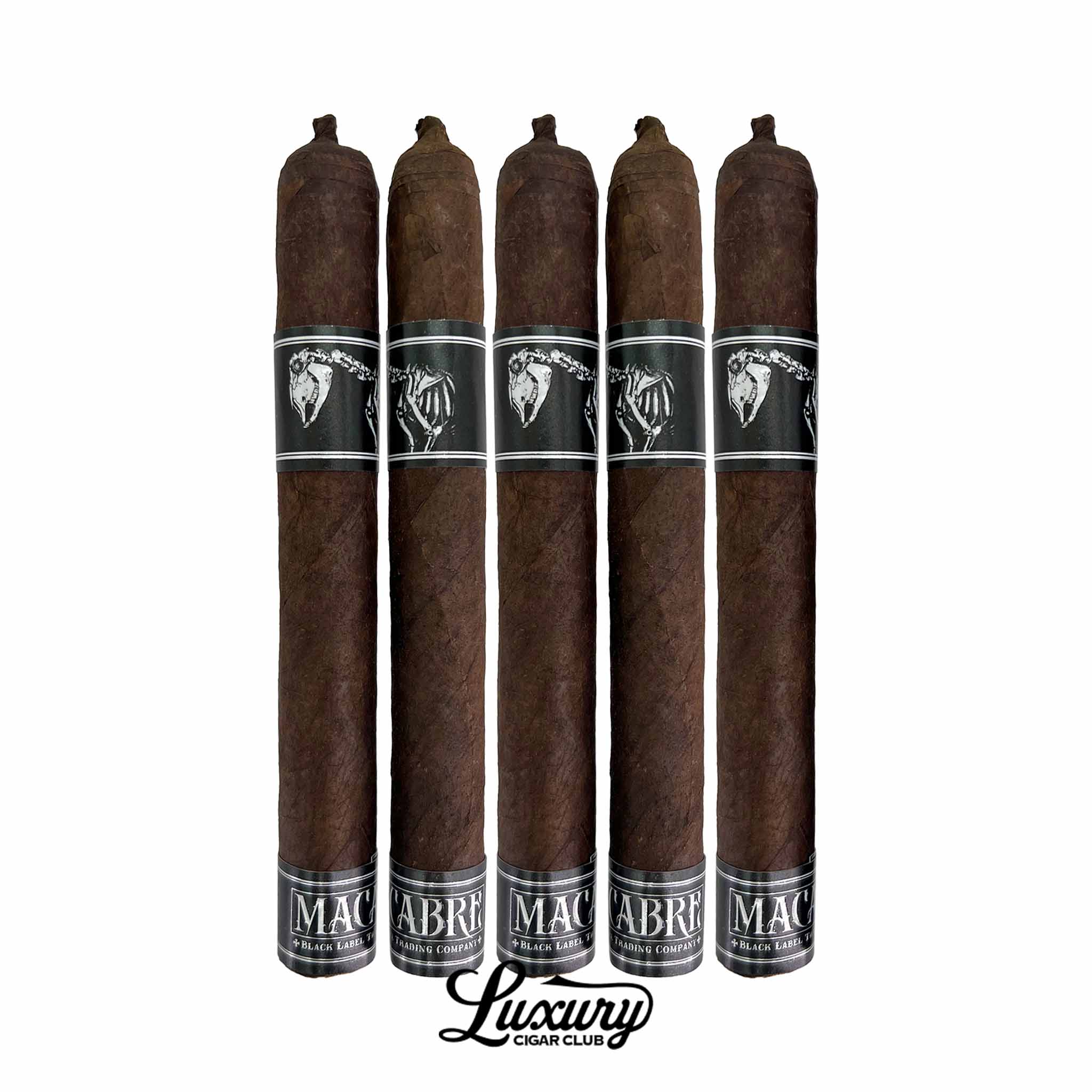 Black Label Trading Co Macabre PCA Exclusive Toro 5-pack featuring dark premium cigars with black skeletal bands and handcrafted presentation, Luxury Cigar Club