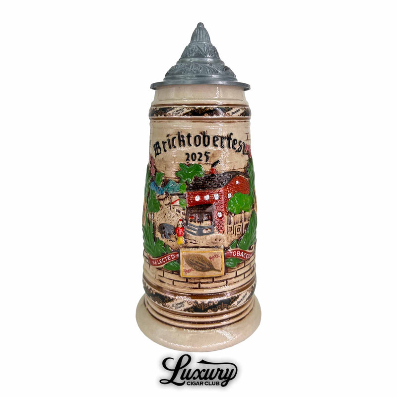 Brick House Collectors Bricktoberfest 2025 ceramic beer stein front view with colorful design Luxury Cigar Club