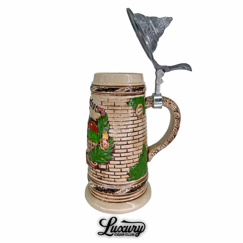Brick House Collectors Bricktoberfest 2025 ceramic beer stein side view with lid open Luxury Cigar Club