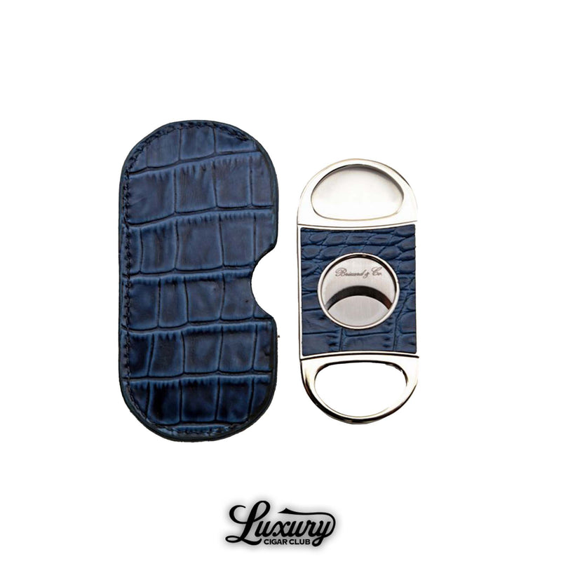 Brizard and Co Double Guillotine Series II cigar cutter in Croco indigo leather with matching case from Luxury Cigar Club
