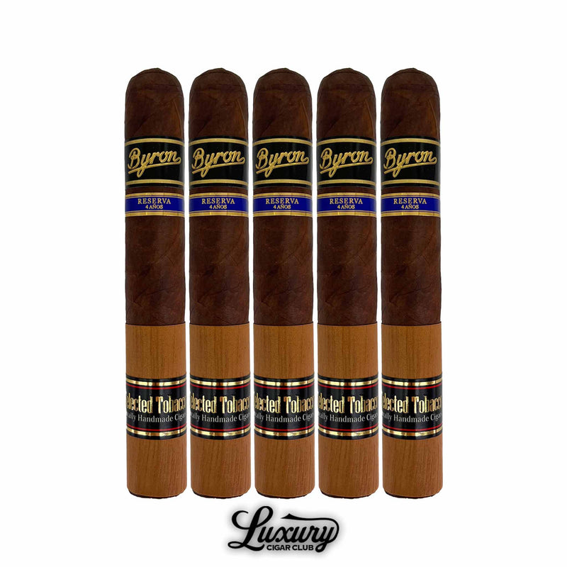 Byron 21st Century Distinguidos Reserva 4 Años cigars 5-pack featuring cedar wrapping and elegant bands, offered by Luxury Cigar Club.