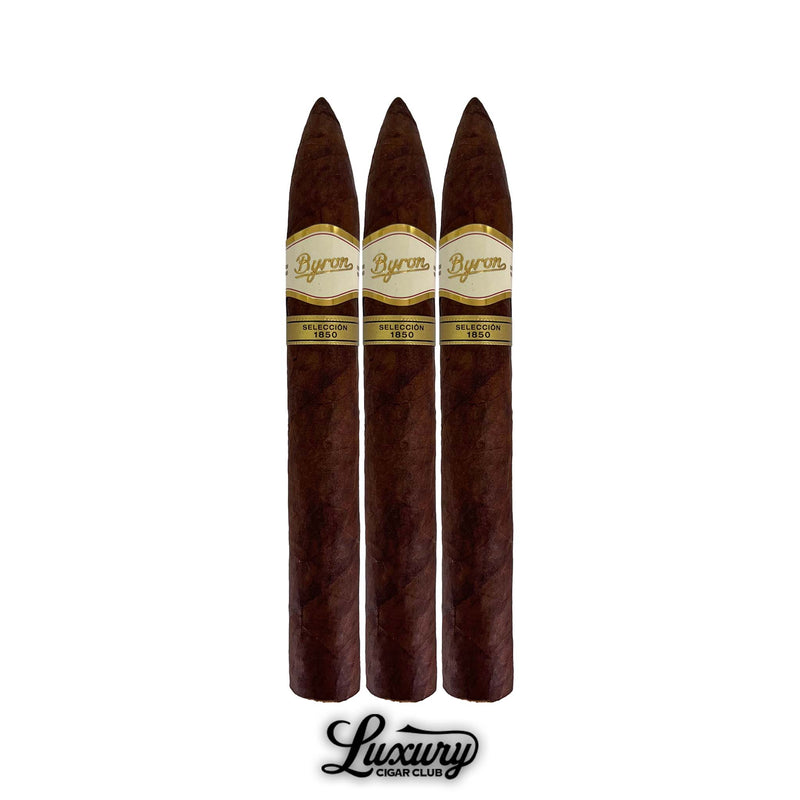 Byron Selección 1850 No. 2 cigars 3 pack with tapered figurado shape and elegant white bands from Luxury Cigar Club
