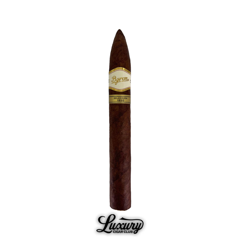 Byron Selección 1850 No. 2 single figurado cigar with white and gold Byron band from Luxury Cigar Club