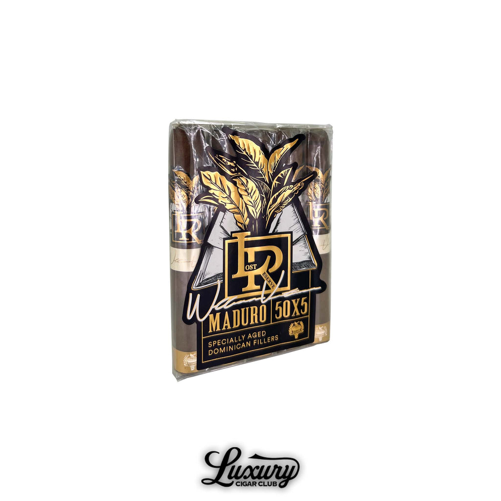 Caldwell Lost & Found Lost Reserve Maduro Cigars Pack of 5 sealed in cellophane with black and gold branding at Luxury Cigar Club