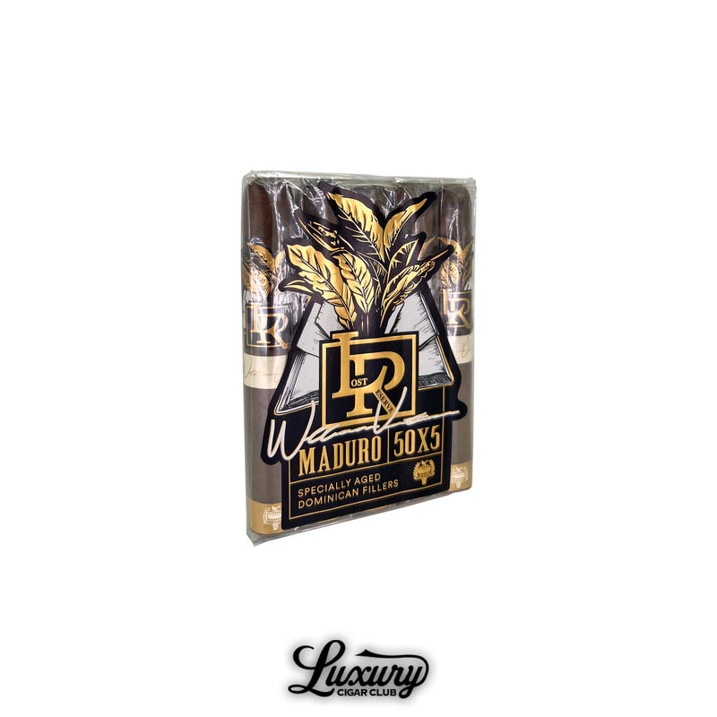 Caldwell Lost & Found Lost Reserve Maduro Cigars Pack of 5 sealed in cellophane with black and gold branding at Luxury Cigar Club