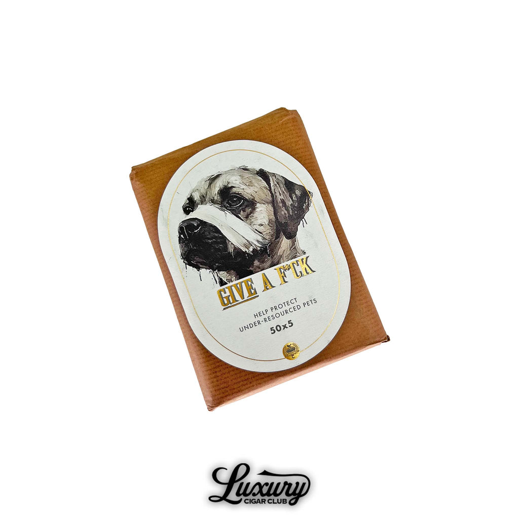 Pack of Caldwell Lost and Found Give A F*ck cigars – limited edition 50x5 cigars supporting under-resourced pets, featuring unique dog artwork, available at Luxury Cigar Club