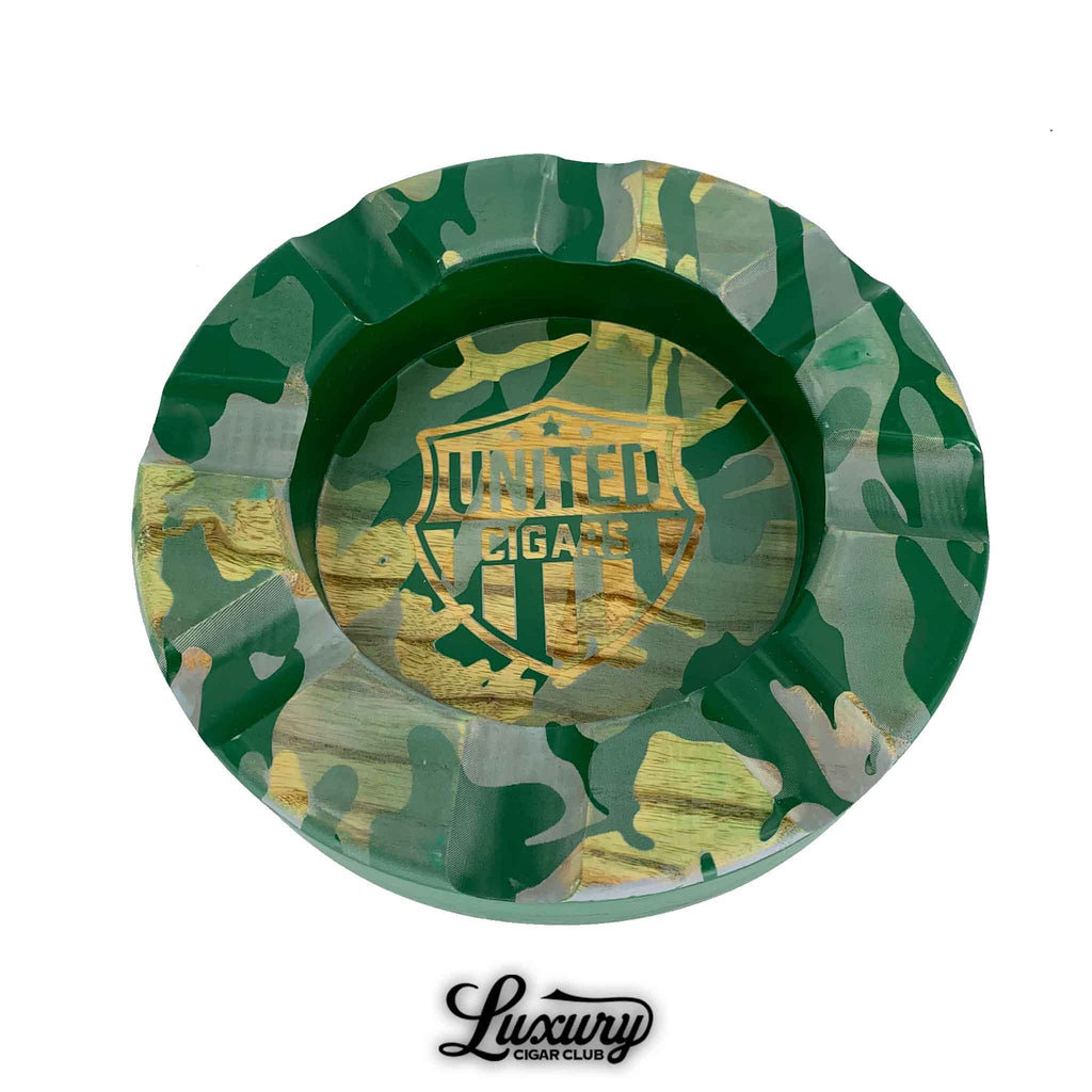 Luxury Cigar Club Cigarzona Spartacus United Camo Ashtray green camouflage cigar ashtray with United Cigars logo