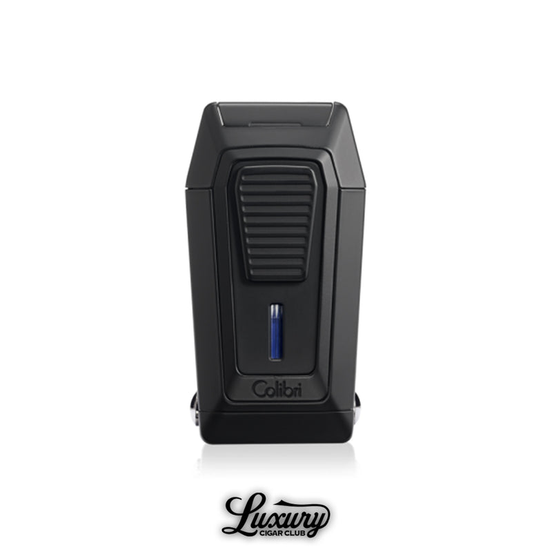 Colibri Quantum V-Cut triple jet flame lighter in black finish with v-cut cigar cutter from Luxury Cigar Club