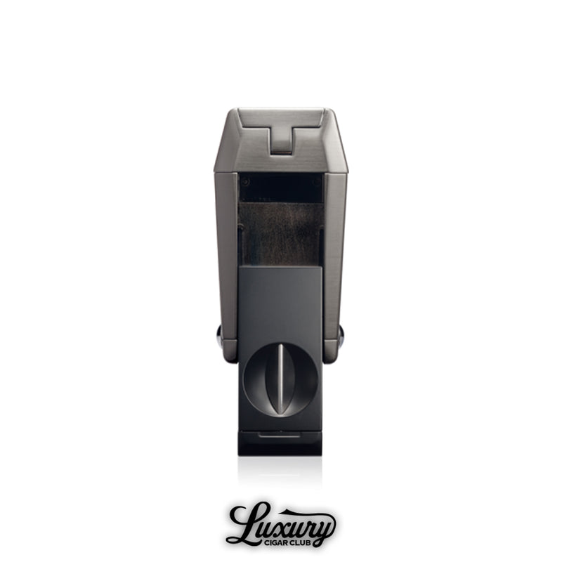 Colibri Quantum V-Cut triple jet flame lighter in gunmetal finish with built-in v-cut cigar cutter from Luxury Cigar Club