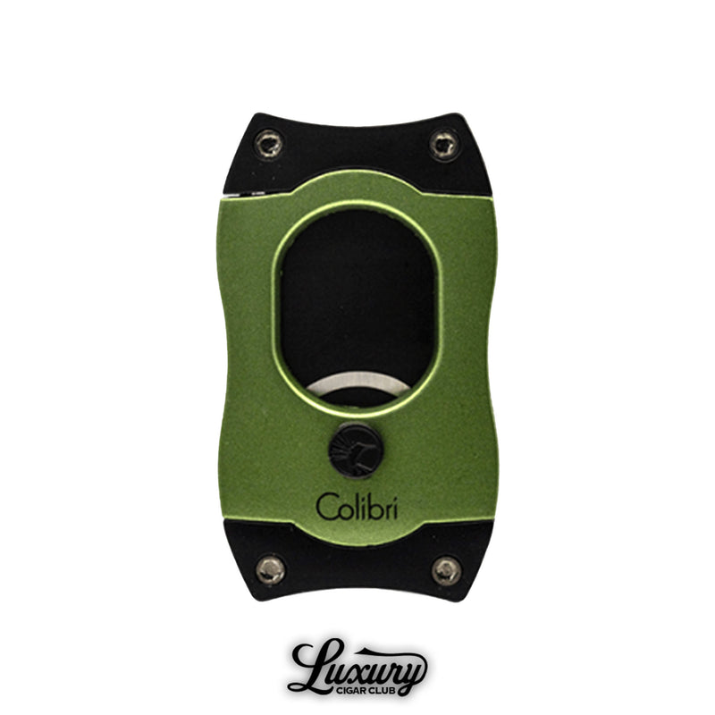 Luxury Cigar Club Colibri S-Cut cigar cutter in sleek green finish with ergonomic shape.