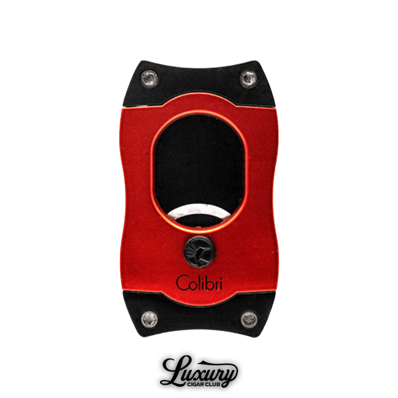 Luxury Cigar Club Colibri S-Cut cigar cutter in bold red with black accents.