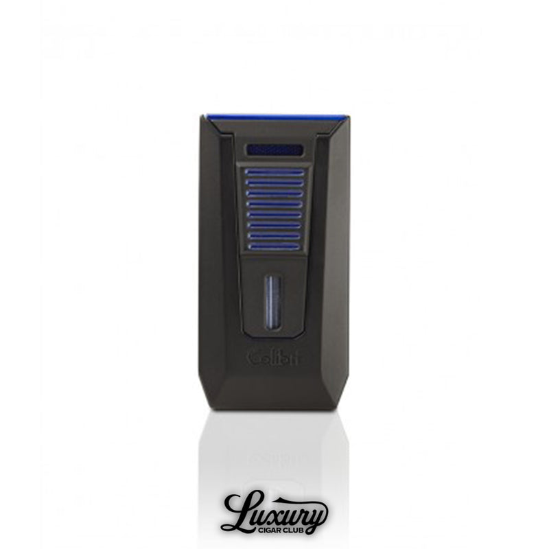 Colibri Slide double jet flame lighter in bold blue color with modern dual flame design.