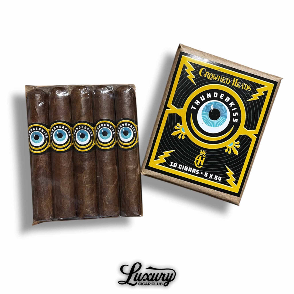 Crowned Heads Thunderkiss Robusto Extra cigars and box bundle display Luxury Cigar Club