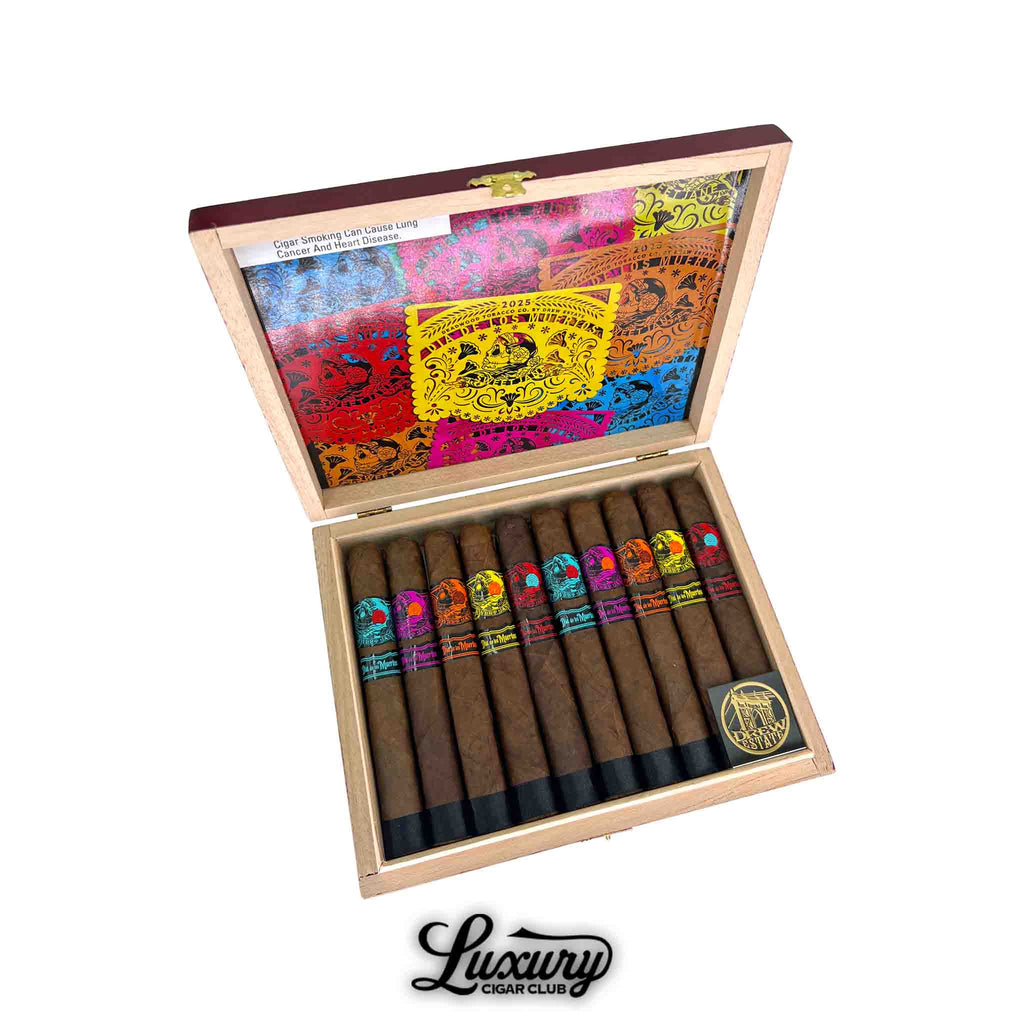 Luxury Cigar Club Deadwood Sweet Jane Día de los Muertos limited edition 2025 box pressed toro cigars in a vibrant collector’s box with colorful skull artwork.