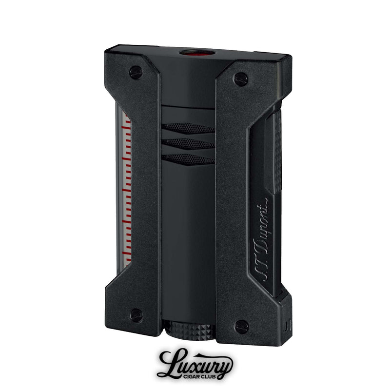 matte black S.T. Dupont Défi Extreme lighter with black frame, displayed at Luxury Cigar Club