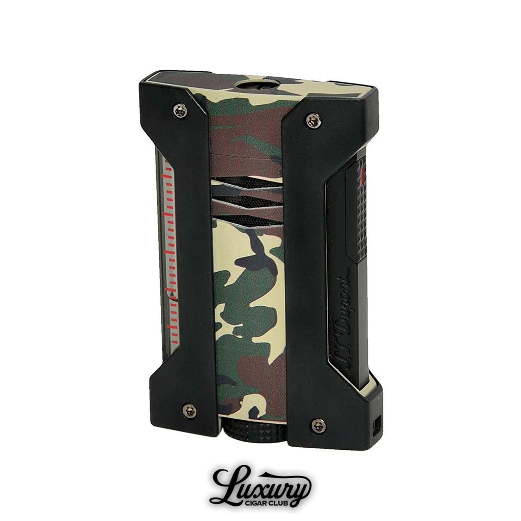 khaki camouflage S.T. Dupont Défi Extreme lighter with black edges, featured at Luxury Cigar Club