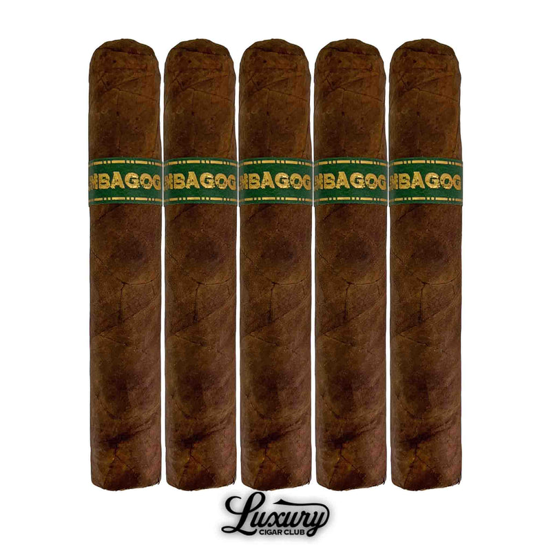 Dunbarton Tobacco & Trust Umbagog Bronzeback Robusto Cigars 5-Pack. Row of five dark brown Robusto cigars, each with a green-and-gold “Umbagog” band, from Luxury Cigar Club.