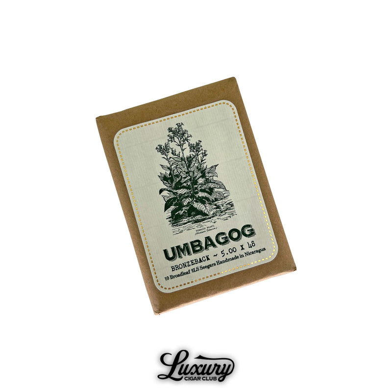 Dunbarton Tobacco & Trust Umbagog Bronzeback Rothschild closed pack with illustrated tobacco plant label and Luxury Cigar Club logo.