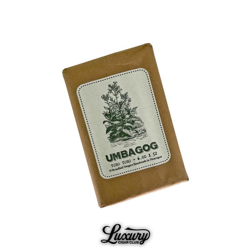 Umbagog Toro Toro cigars pack with brown paper wrapping and illustrated tobacco plant label, featuring Luxury Cigar Club logo.