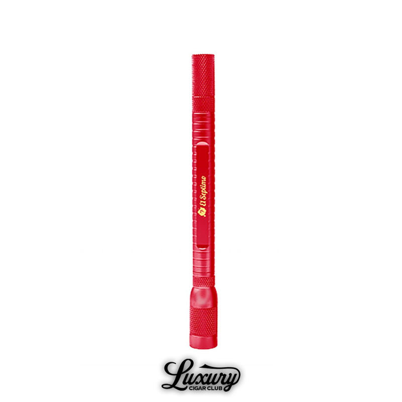 Elegant red cigar punch stick with four punch sizes, designed for cigar aficionados.