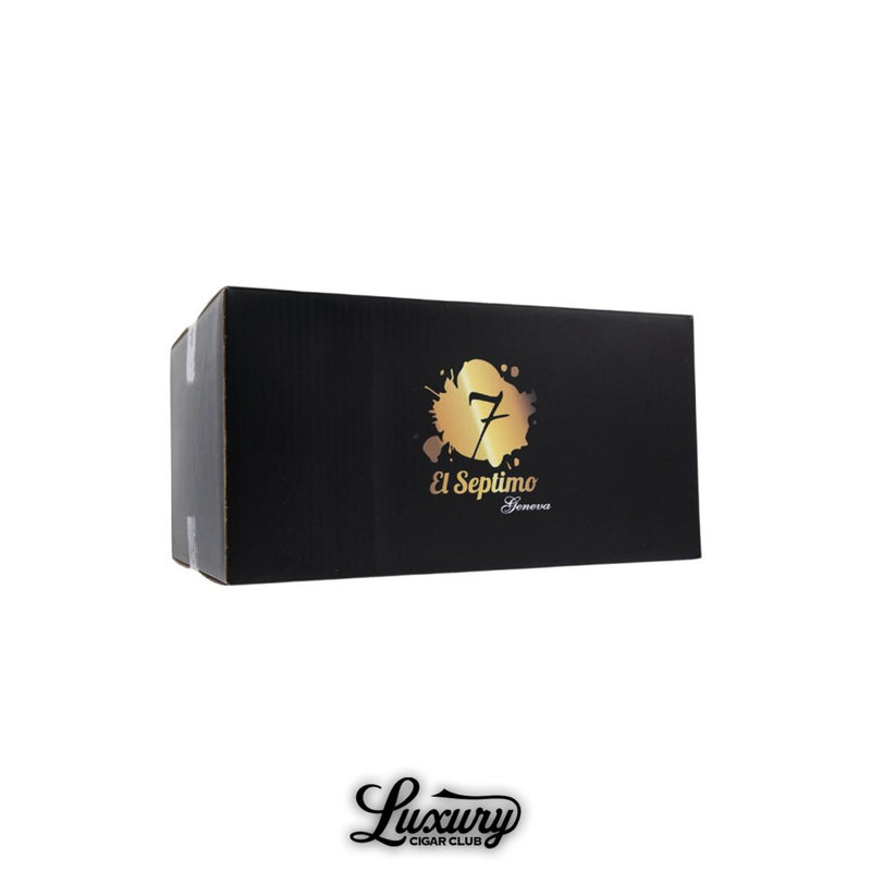 El Septimo 60 Count Marble Humidor box with elegant black exterior packaging from Luxury Cigar Club.