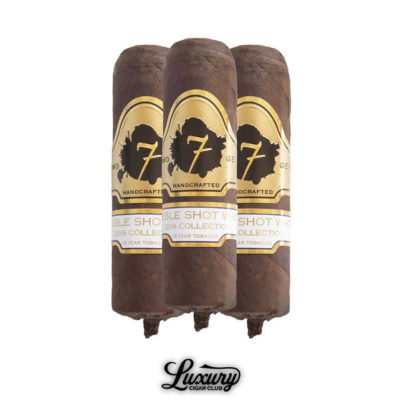Pack of 3 El Septimo Diamond Double Shot White Diamond cigars, short robust format, with gold and white bands, Luxury Cigar Club exclusive.