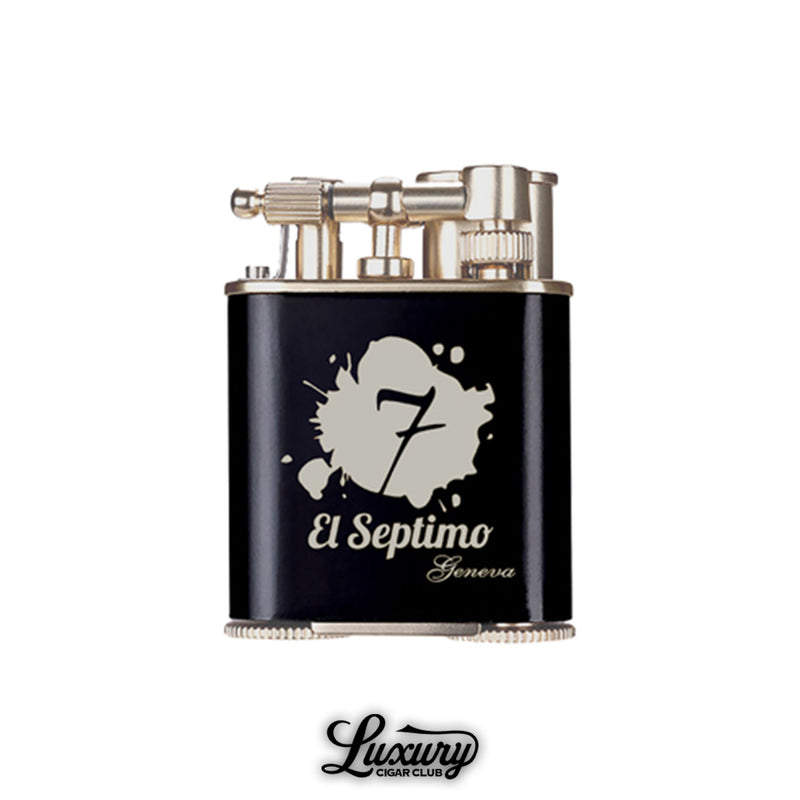Luxury Cigar Club El Septimo double jet torch lighter in black and silver with an integrated punch.