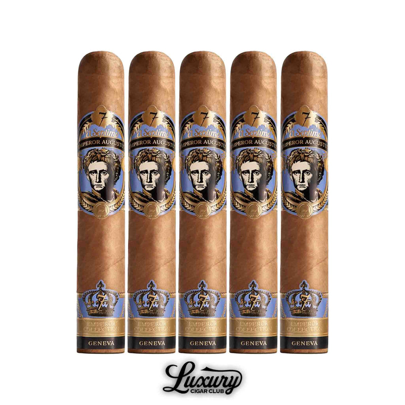 El Septimo Emperor Collection Augustus Connecticut 5 pack of premium handmade cigars with golden Connecticut wrappers available at Luxury Cigar Club.