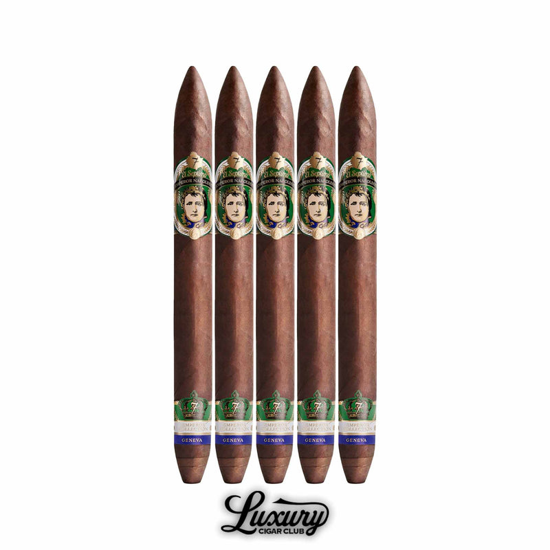El Septimo Emperor Collection Napoleon Maduro 5 pack of dark and rich cigars with oily maduro wrappers and sharp box press finish from Luxury Cigar Club.