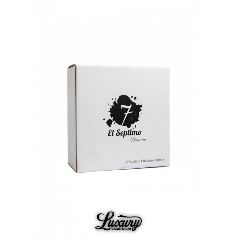 White El Septimo Geneva ashtray box with black logo and branding for luxury cigar accessories.