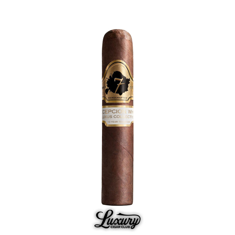 Single El Septimo Luxus White Excepcion cigar with dark brown wrapper and gold and white band featuring the number 7 logo.