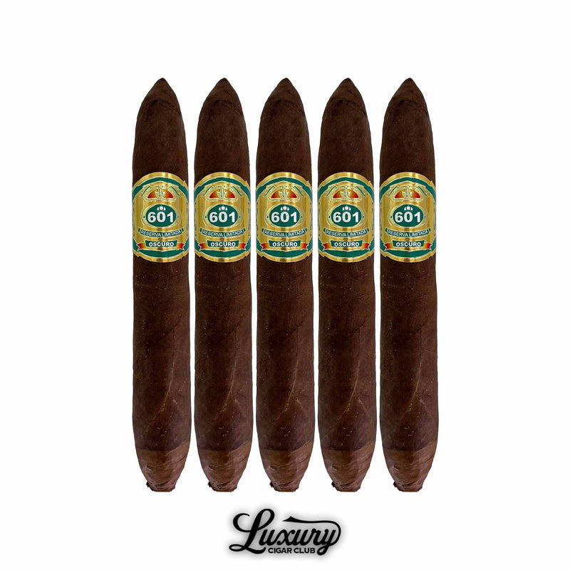 Espinosa 601 Green Oscuro La Punta 5-pack highlighting full-bodied Oscuro cigars with rich, dark tones, available from Luxury Cigar Club.