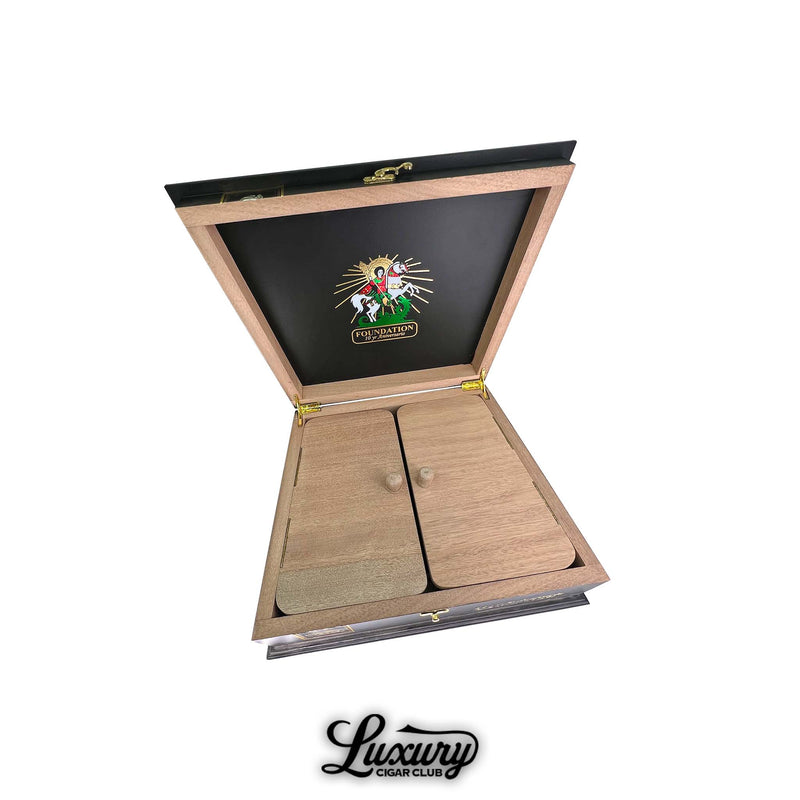 Luxury Cigar Club Foundation 10 Year Anniversario Salomon collector’s box with black interior lid and Foundation Cigars crest