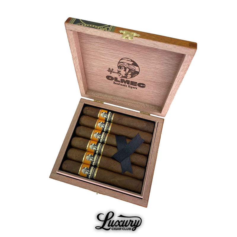 Foundation Olmec Claro Robusto cigars in open box – handcrafted medium to full-bodied Nicaraguan cigars with Claro wrapper, sold at Luxury Cigar Club