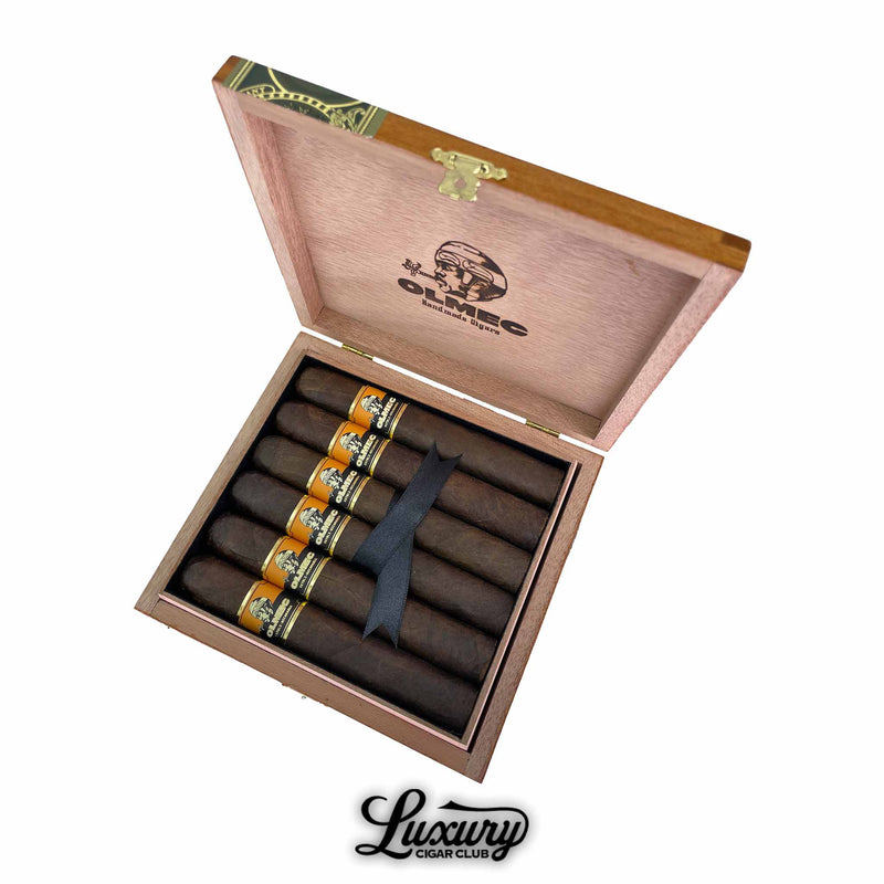 Foundation Olmec Maduro Grande cigars in open box – full-bodied Nicaraguan cigars with dark Mexican San Andrés wrapper, available at Luxury Cigar Club