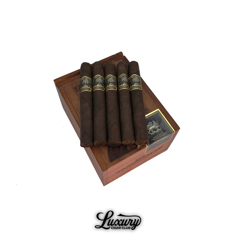 Foundation Tabernacle Broadleaf Toro cigars displayed on a wooden box – premium full-bodied Maduro Toro cigars from Foundation Cigar Co. at Luxury Cigar Club