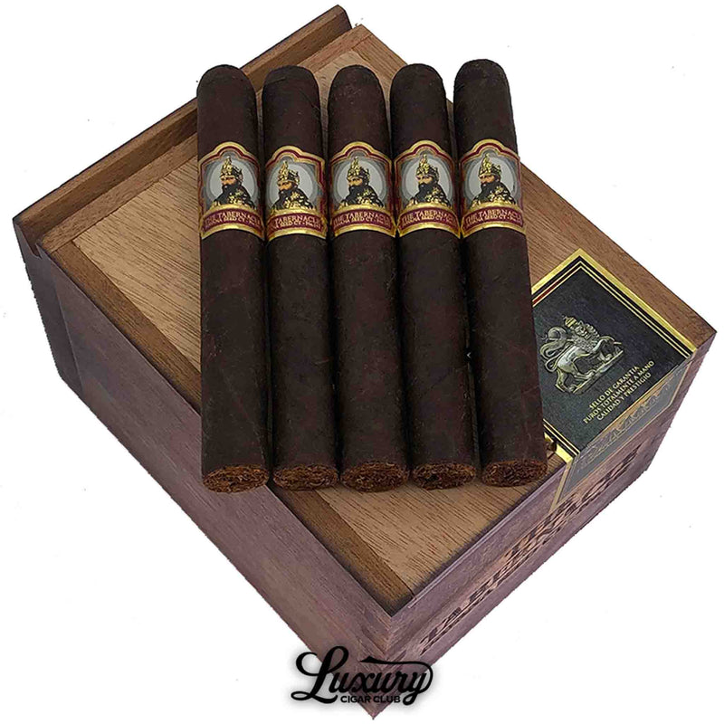 Close-up of Foundation Tabernacle Havana Seed CT No. 142 Corona cigars on box – premium medium to full-bodied cigars by Foundation Cigar Co. from Luxury Cigar Club